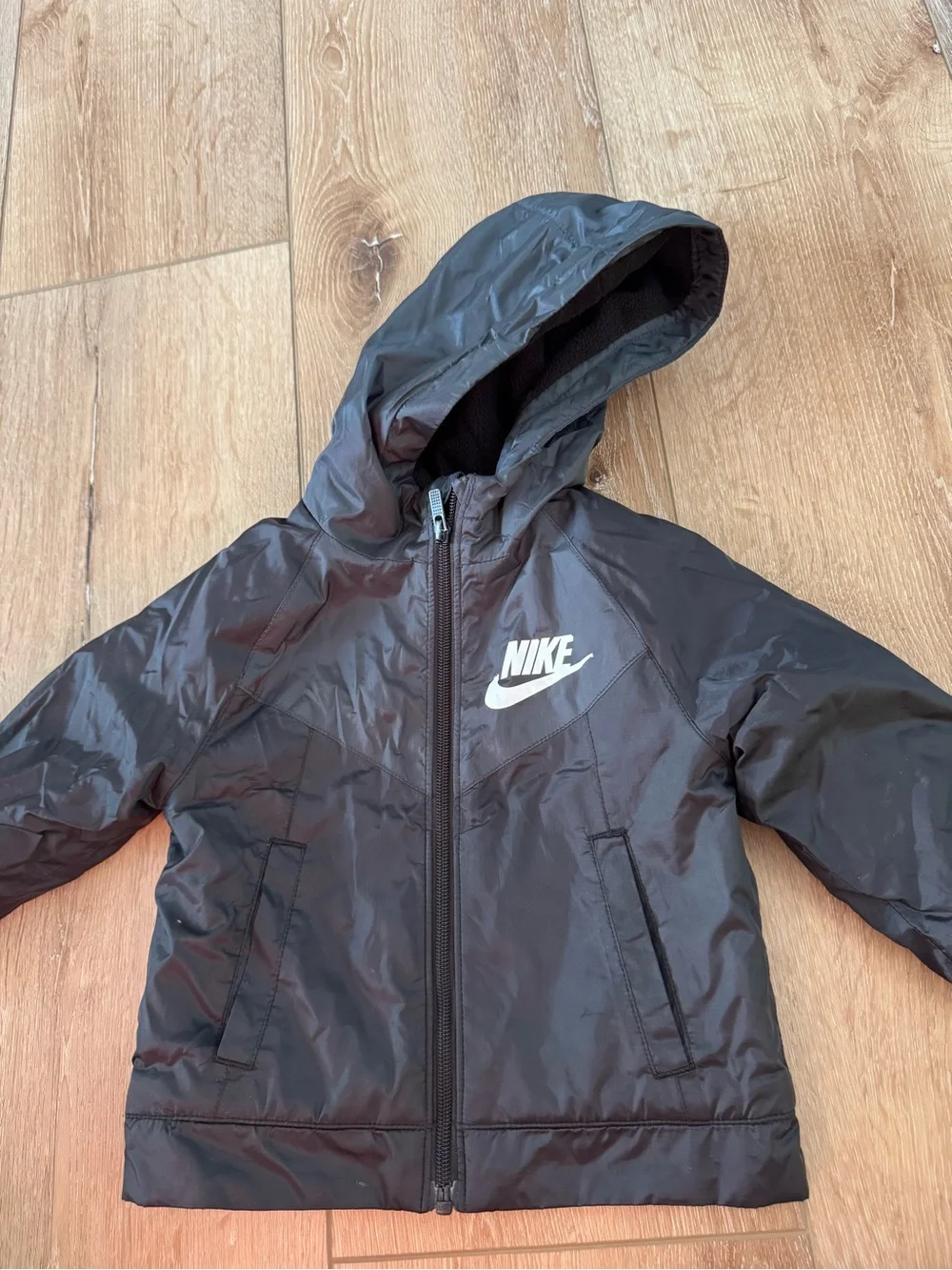 Boy's Nike Fleece Lined Hooded Jacket Windbreaker Black 2Tone size 2T